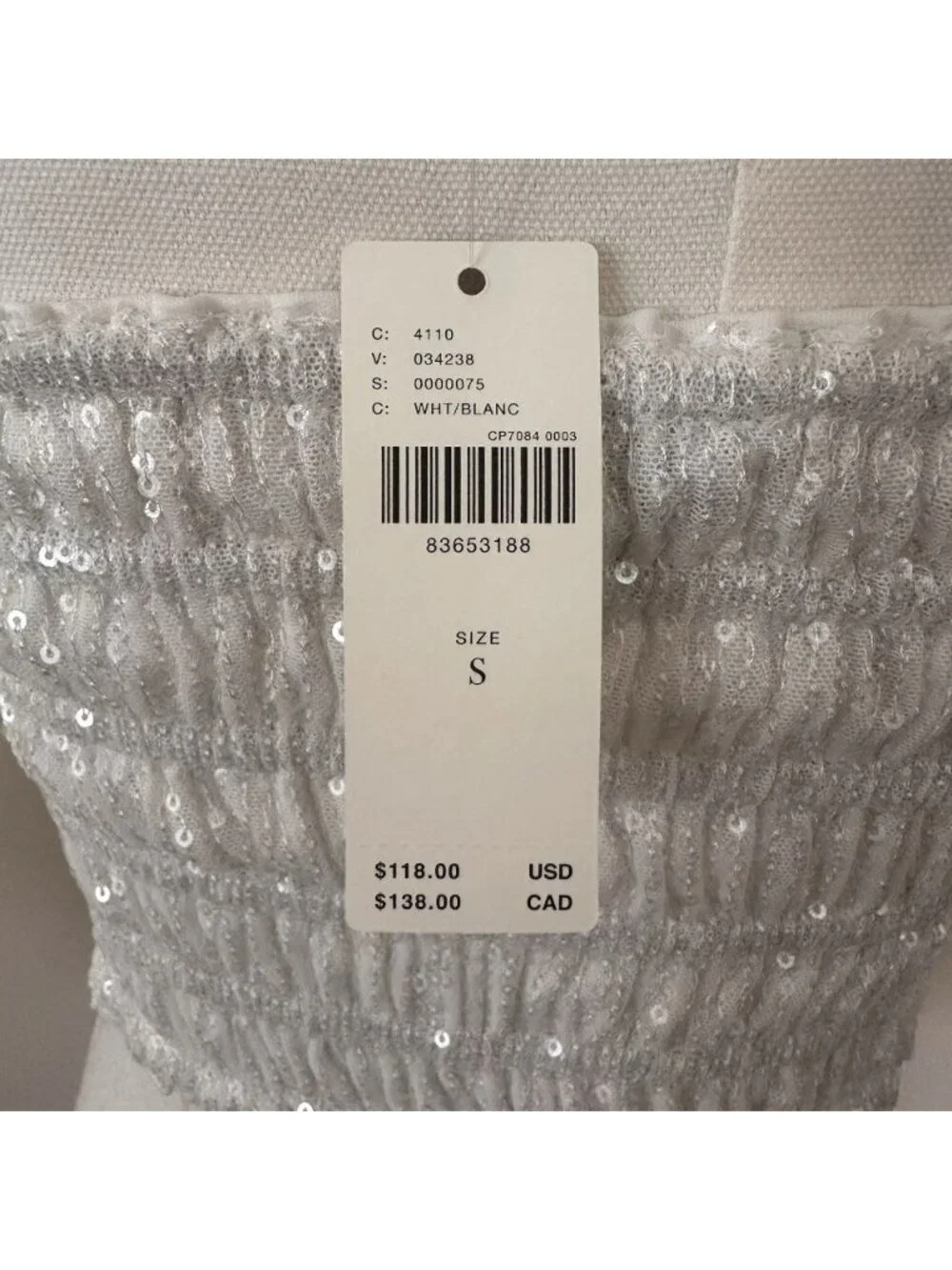 NWT Anthropologie Ranna Gill White Sequin Twist Tube Top S Crop Party $118
